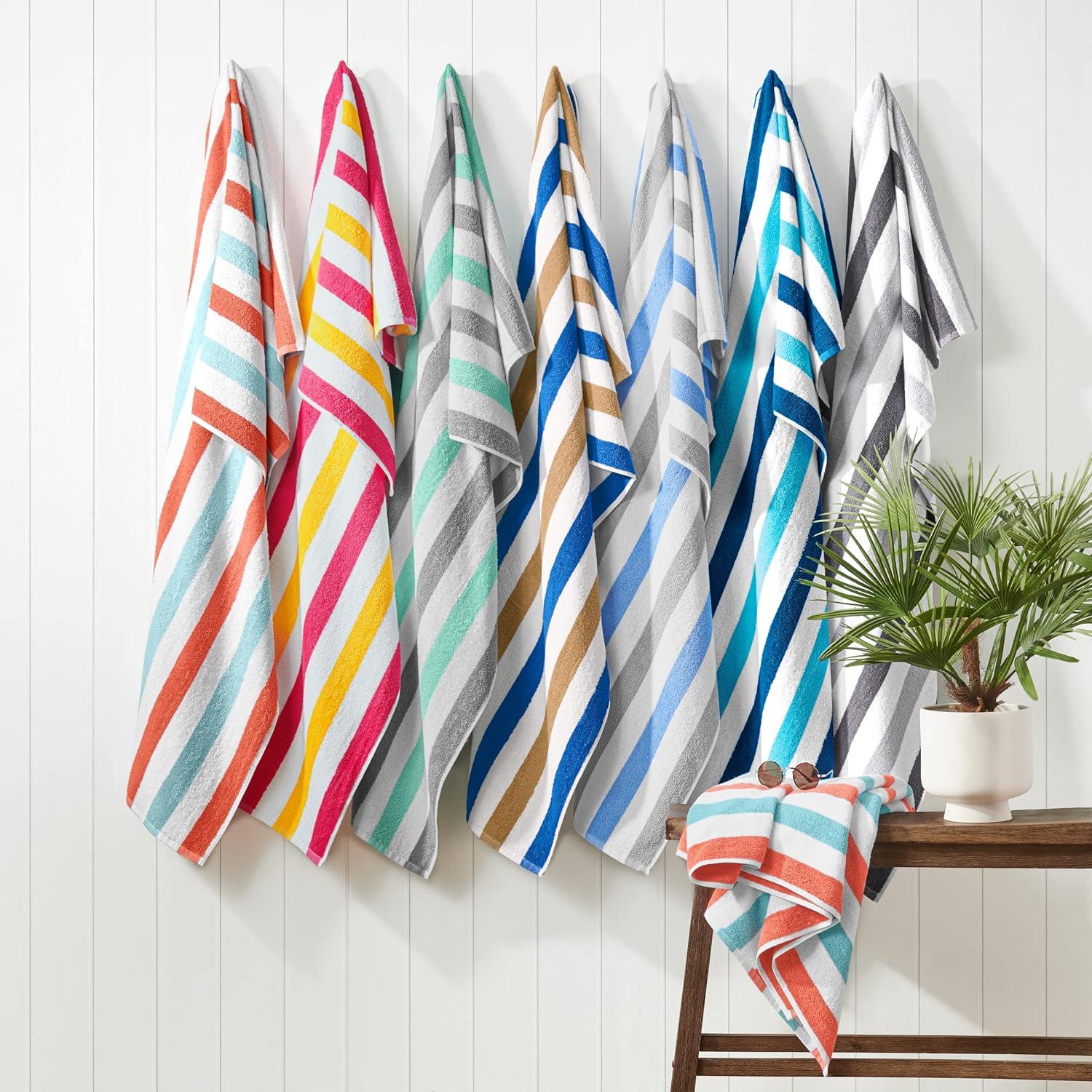 image:imageArkwright Cabo Cabana Stripe Beach Towel Pack of 4 Large Soft Quick Dry Cotton Terry Towels for Pool Swim and Hot Tub Oversized 30 x 70 in CrabapplePool BlueRaspberryMango