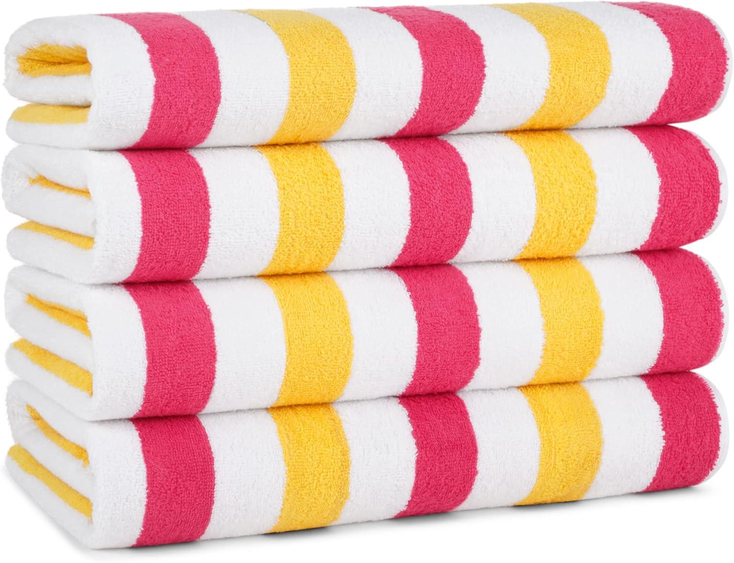 image:imageArkwright Cabo Cabana Stripe Beach Towel Pack of 4 Large Soft Quick Dry Cotton Terry Towels for Pool Swim and Hot Tub Oversized 30 x 70 in CrabapplePool BlueRaspberryMango