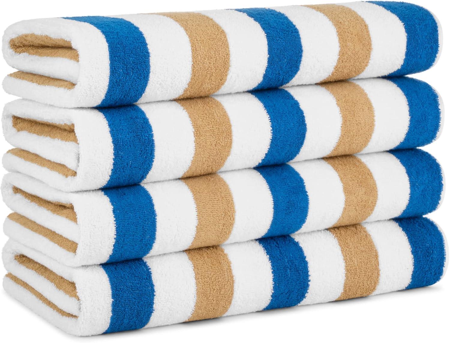 image:imageArkwright Cabo Cabana Stripe Beach Towel Pack of 4 Large Soft Quick Dry Cotton Terry Towels for Pool Swim and Hot Tub Oversized 30 x 70 in CrabapplePool BlueRoyal BlueCaf Ole