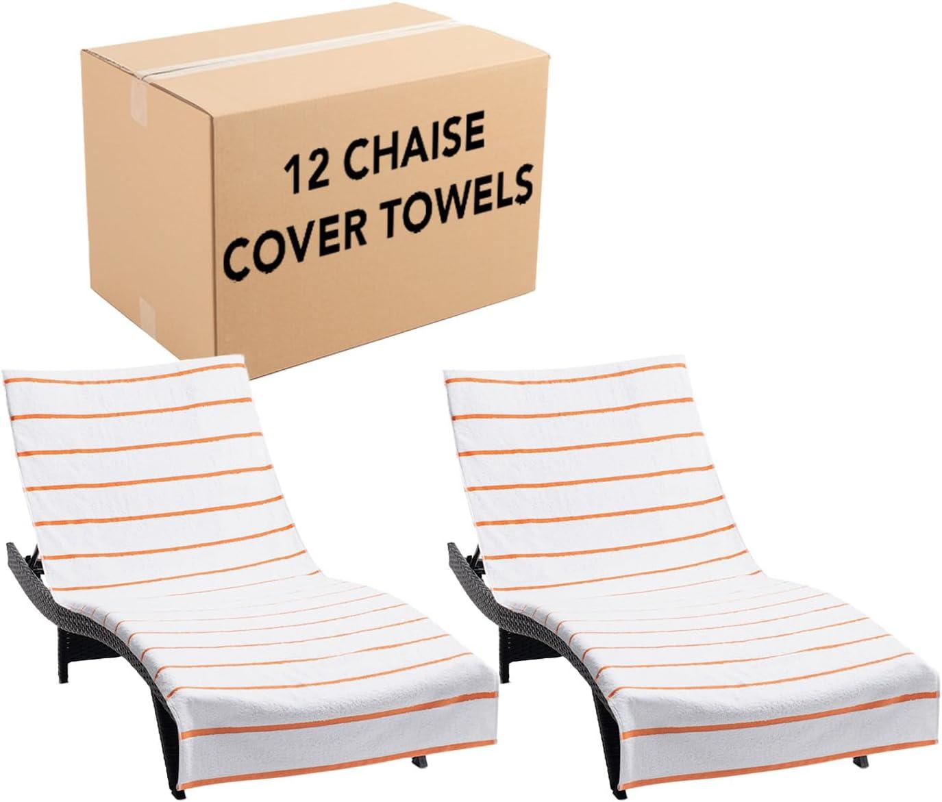 image:imageArkwright Las Rayas Chaise Lounge Cover Towel with Pocket Pack of 2 Striped 100 Cotton Cabana Cover for Beach Pool Outdoor Chairs 30 x 85 in WhiteGreenOrange
