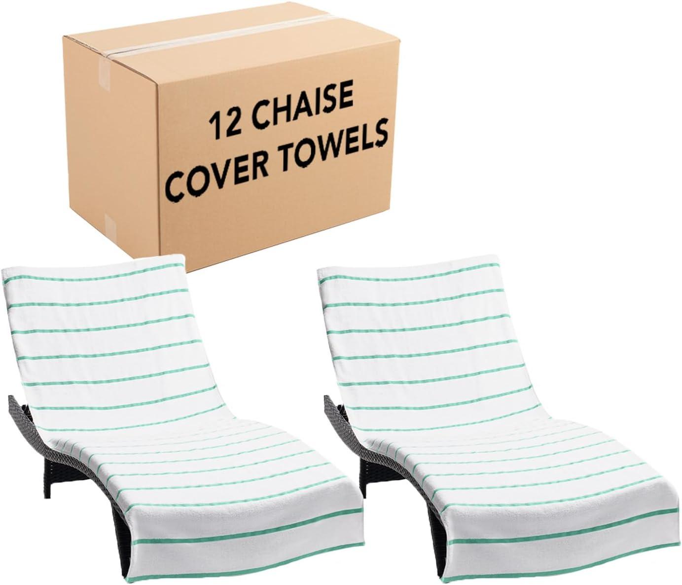 image:imageArkwright Las Rayas Chaise Lounge Cover Towel with Pocket Pack of 2 Striped 100 Cotton Cabana Cover for Beach Pool Outdoor Chairs 30 x 85 in WhiteGreenGreen