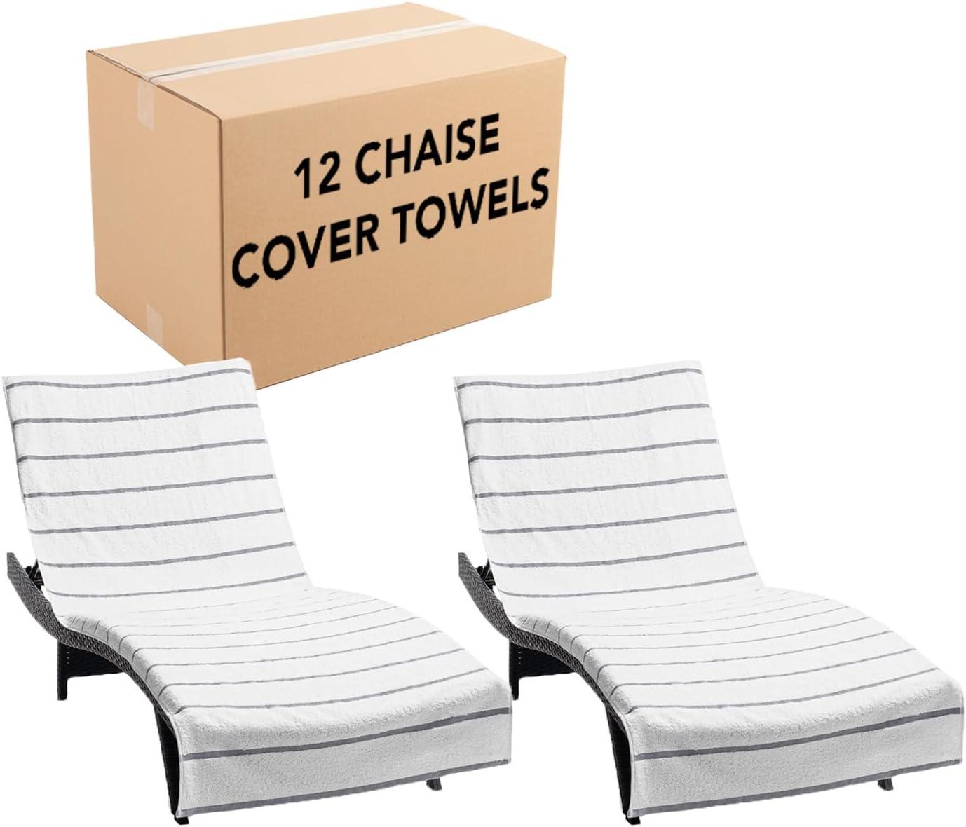 image:imageArkwright Las Rayas Chaise Lounge Cover Towel with Pocket Pack of 2 Striped 100 Cotton Cabana Cover for Beach Pool Outdoor Chairs 30 x 85 in WhiteGreenLight Grey