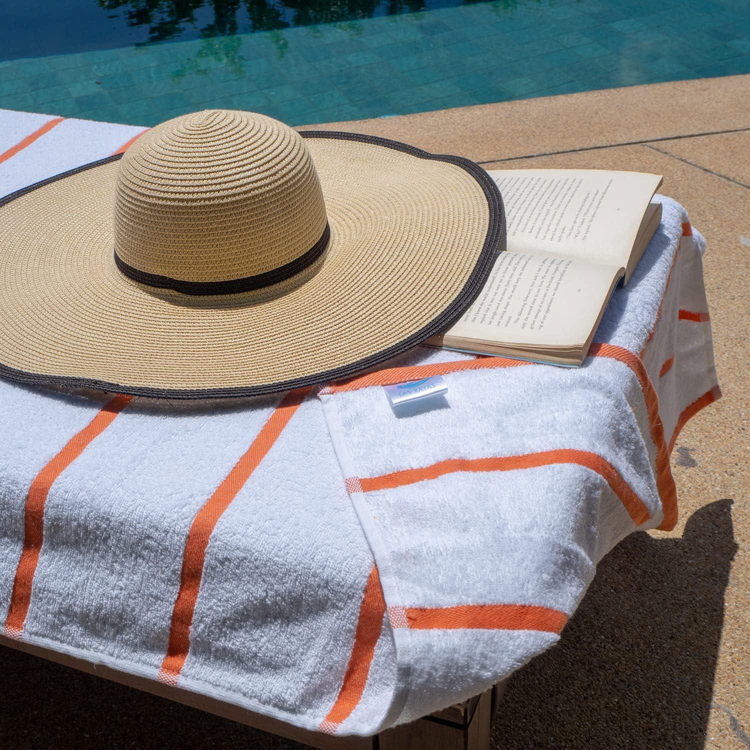 image:imageArkwright Las Rayas Chaise Lounge Cover Towel with Pocket Pack of 2 Striped 100 Cotton Cabana Cover for Beach Pool Outdoor Chairs 30 x 85 in WhiteGreenOrange