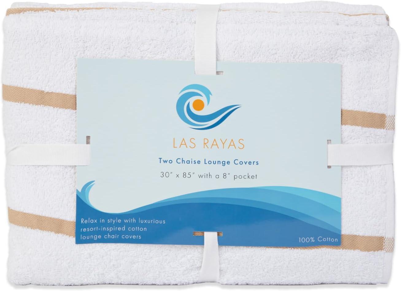 image:imageArkwright Las Rayas Chaise Lounge Cover Towel with Pocket Pack of 2 Striped 100 Cotton Cabana Cover for Beach Pool Outdoor Chairs 30 x 85 in WhiteGreenBeige