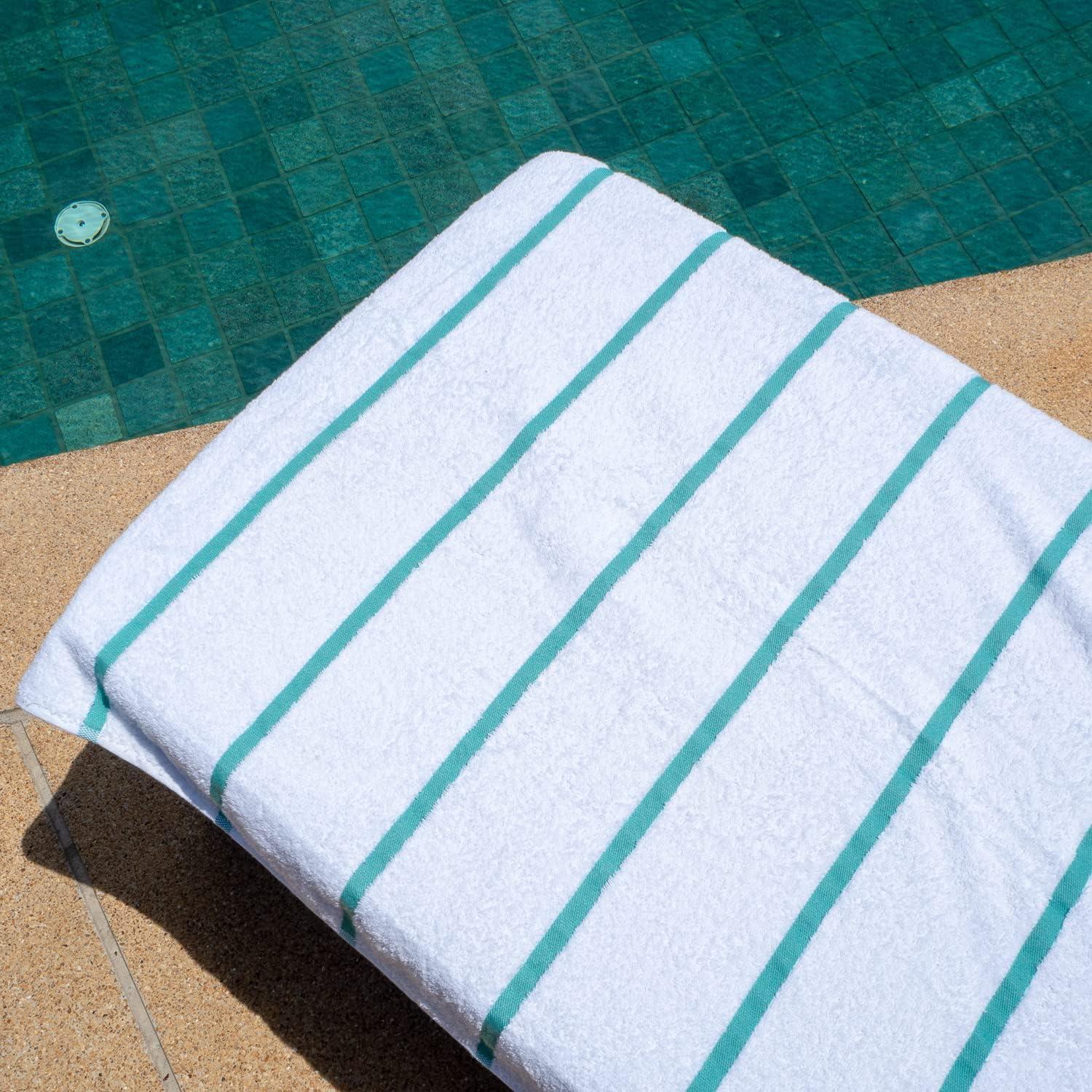 image:imageArkwright Las Rayas Chaise Lounge Cover Towel with Pocket Pack of 2 Striped 100 Cotton Cabana Cover for Beach Pool Outdoor Chairs 30 x 85 in WhiteGreenGreen