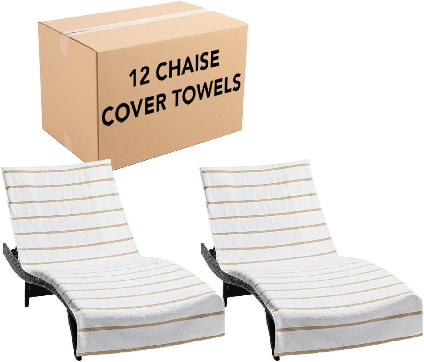 image:imageArkwright Las Rayas Chaise Lounge Cover Towel with Pocket Pack of 2 Striped 100 Cotton Cabana Cover for Beach Pool Outdoor Chairs 30 x 85 in WhiteGreenBeige