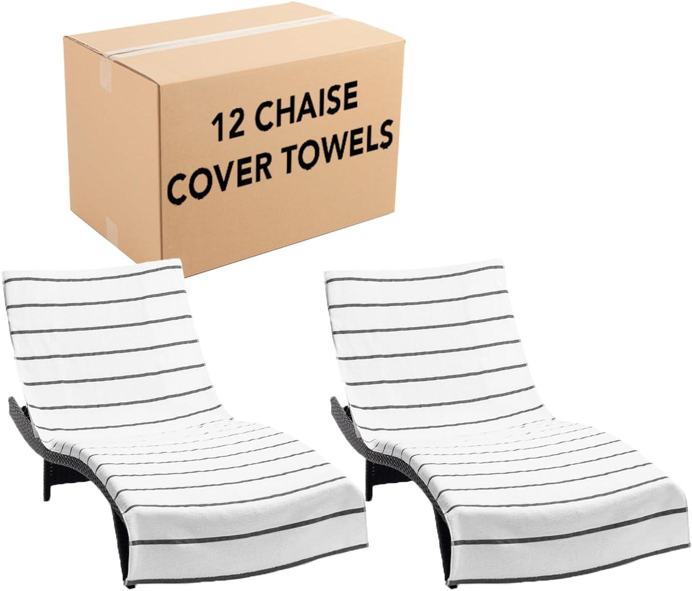 image:imageArkwright Las Rayas Chaise Lounge Cover Towel with Pocket Pack of 2 Striped 100 Cotton Cabana Cover for Beach Pool Outdoor Chairs 30 x 85 in WhiteGreenDark Grey