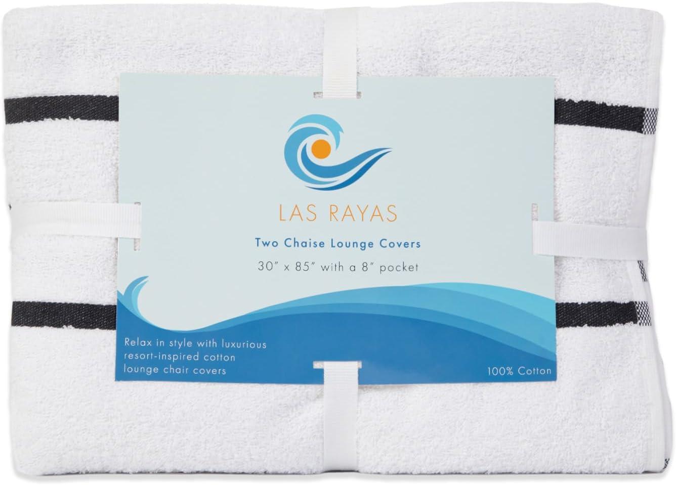 image:imageArkwright Las Rayas Chaise Lounge Cover Towel with Pocket Pack of 2 Striped 100 Cotton Cabana Cover for Beach Pool Outdoor Chairs 30 x 85 in WhiteGreenDark Grey