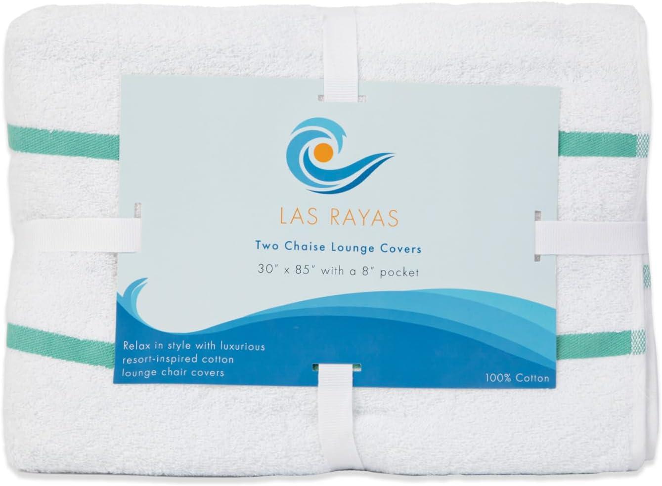 image:imageArkwright Las Rayas Chaise Lounge Cover Towel with Pocket Pack of 2 Striped 100 Cotton Cabana Cover for Beach Pool Outdoor Chairs 30 x 85 in WhiteGreenGreen