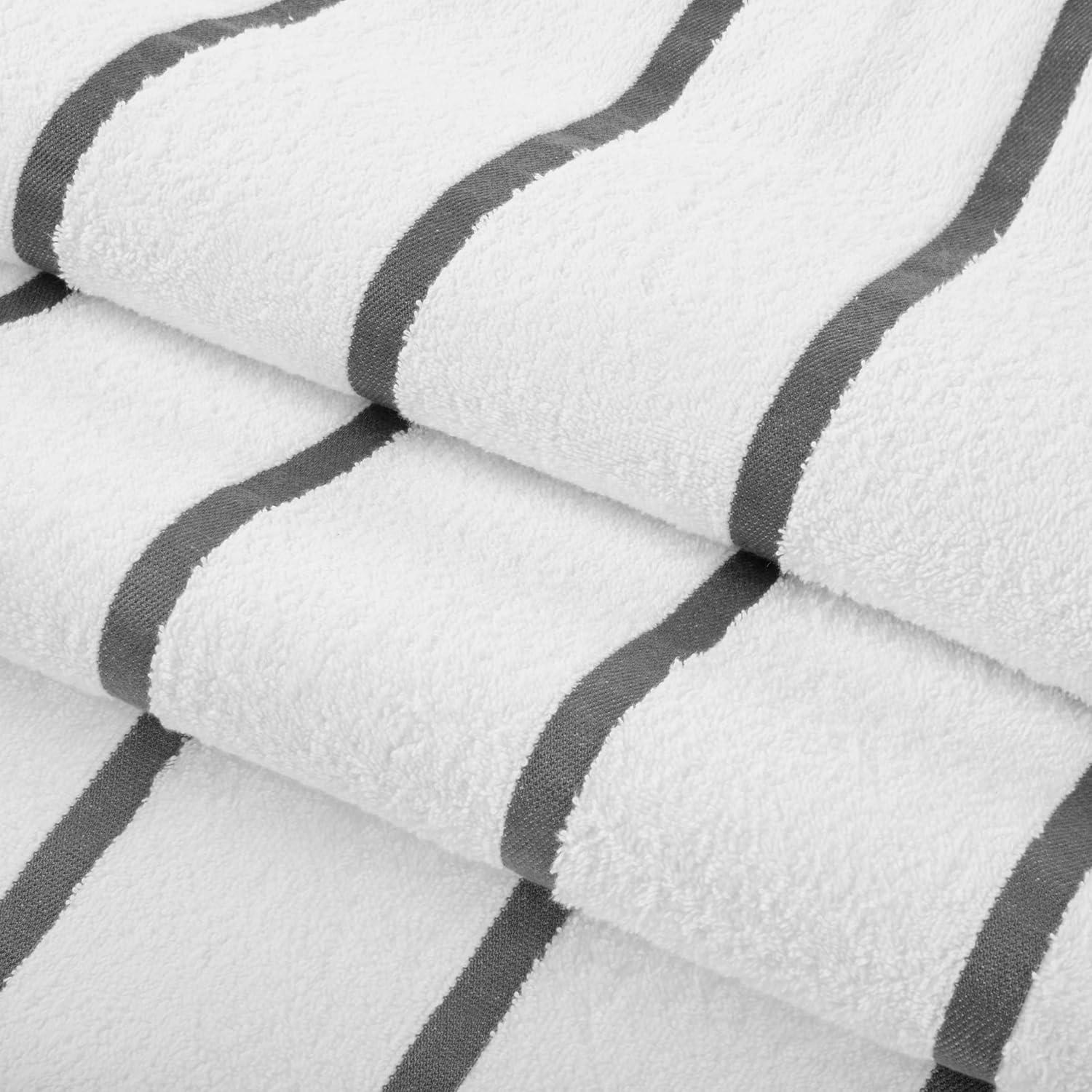 image:imageArkwright Las Rayas Striped Beach Towel Pack of 4 Soft Plush Quick Dry White Cotton Terry Towels Set for Pool Swim and Hot Tub 480 GSM Thick amp Absorbent 30 x 60 in BeigeDark Grey