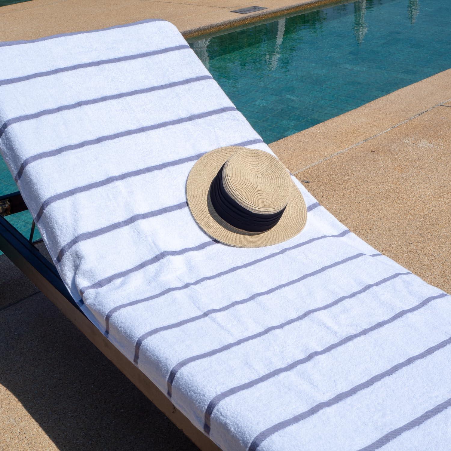 image:imageArkwright Las Rayas Striped Beach Towel Pack of 4 Soft Plush Quick Dry White Cotton Terry Towels Set for Pool Swim and Hot Tub 480 GSM Thick amp Absorbent 30 x 60 in BeigeLilac Grey