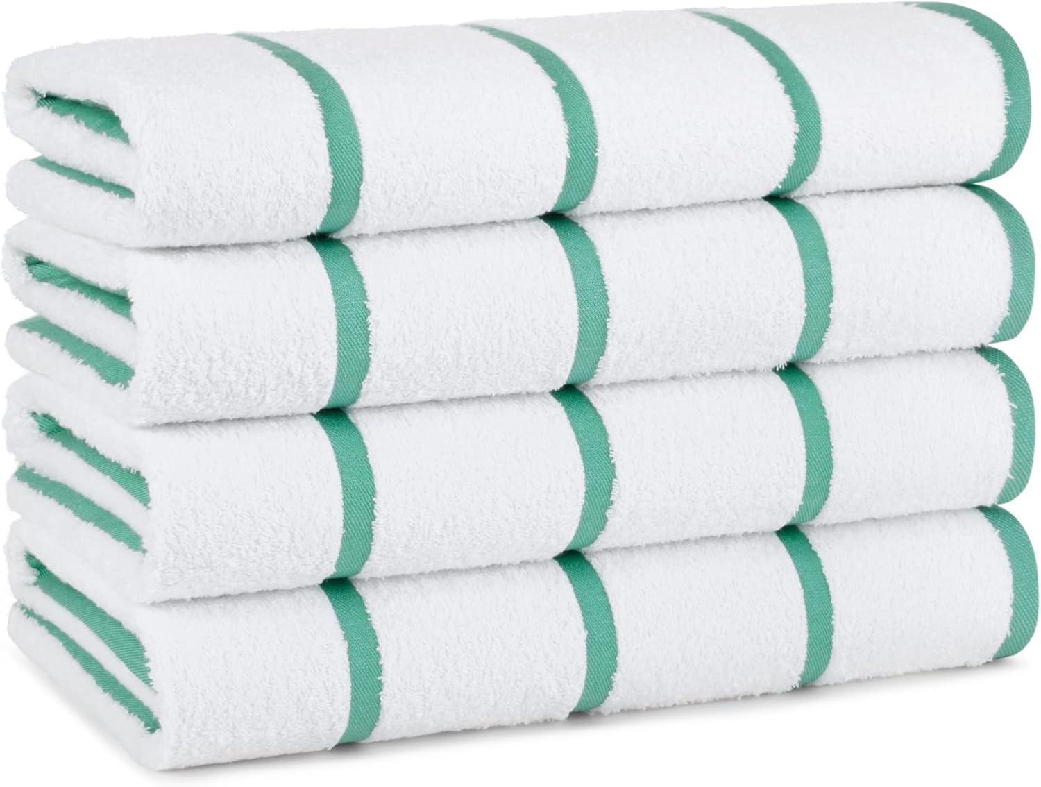 image:imageArkwright Las Rayas Striped Beach Towel Pack of 4 Soft Plush Quick Dry White Cotton Terry Towels Set for Pool Swim and Hot Tub 480 GSM Thick amp Absorbent 30 x 60 in BeigeGreen