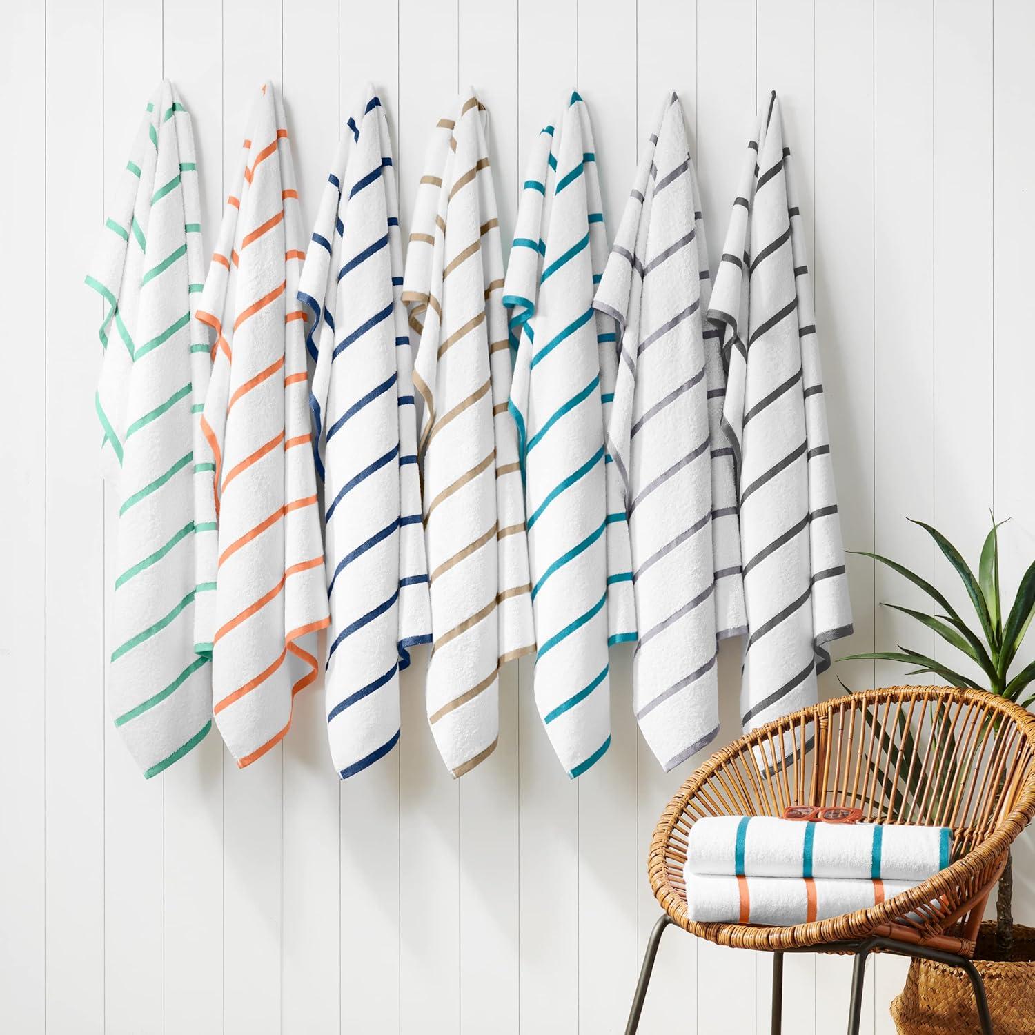 image:imageArkwright Las Rayas Striped Beach Towel Pack of 4 Soft Plush Quick Dry White Cotton Terry Towels Set for Pool Swim and Hot Tub 480 GSM Thick amp Absorbent 30 x 60 in BeigeGreen