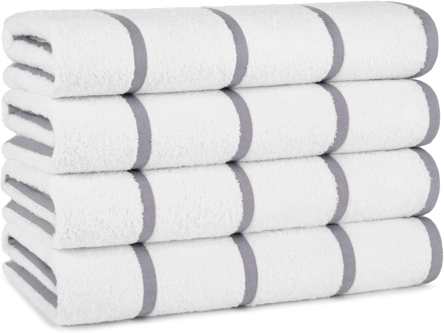 image:imageArkwright Las Rayas Striped Beach Towel Pack of 4 Soft Plush Quick Dry White Cotton Terry Towels Set for Pool Swim and Hot Tub 480 GSM Thick amp Absorbent 30 x 60 in BeigeLilac Grey