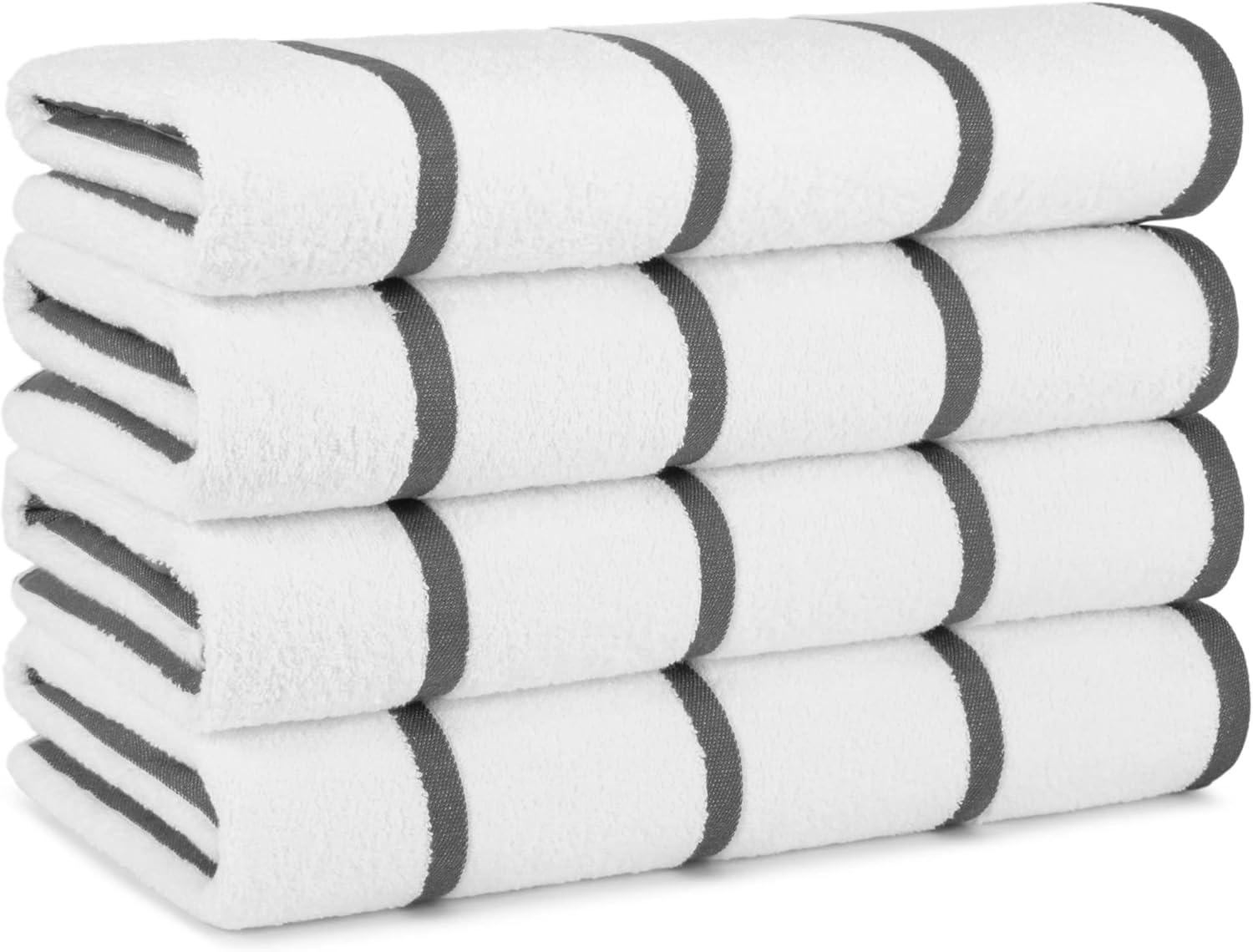 image:imageArkwright Las Rayas Striped Beach Towel Pack of 4 Soft Plush Quick Dry White Cotton Terry Towels Set for Pool Swim and Hot Tub 480 GSM Thick amp Absorbent 30 x 60 in BeigeDark Grey