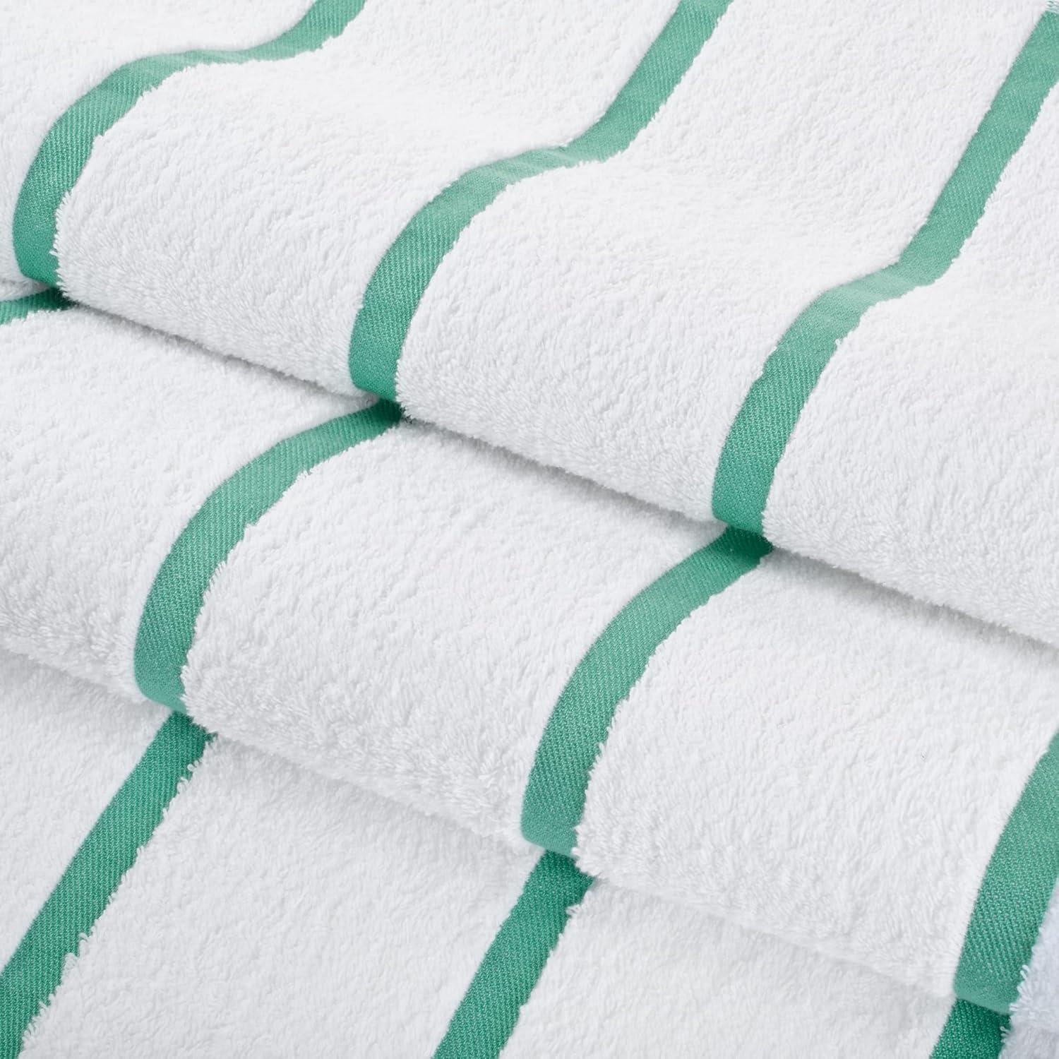 image:imageArkwright Las Rayas Striped Beach Towel Pack of 4 Soft Plush Quick Dry White Cotton Terry Towels Set for Pool Swim and Hot Tub 480 GSM Thick amp Absorbent 30 x 60 in BeigeGreen