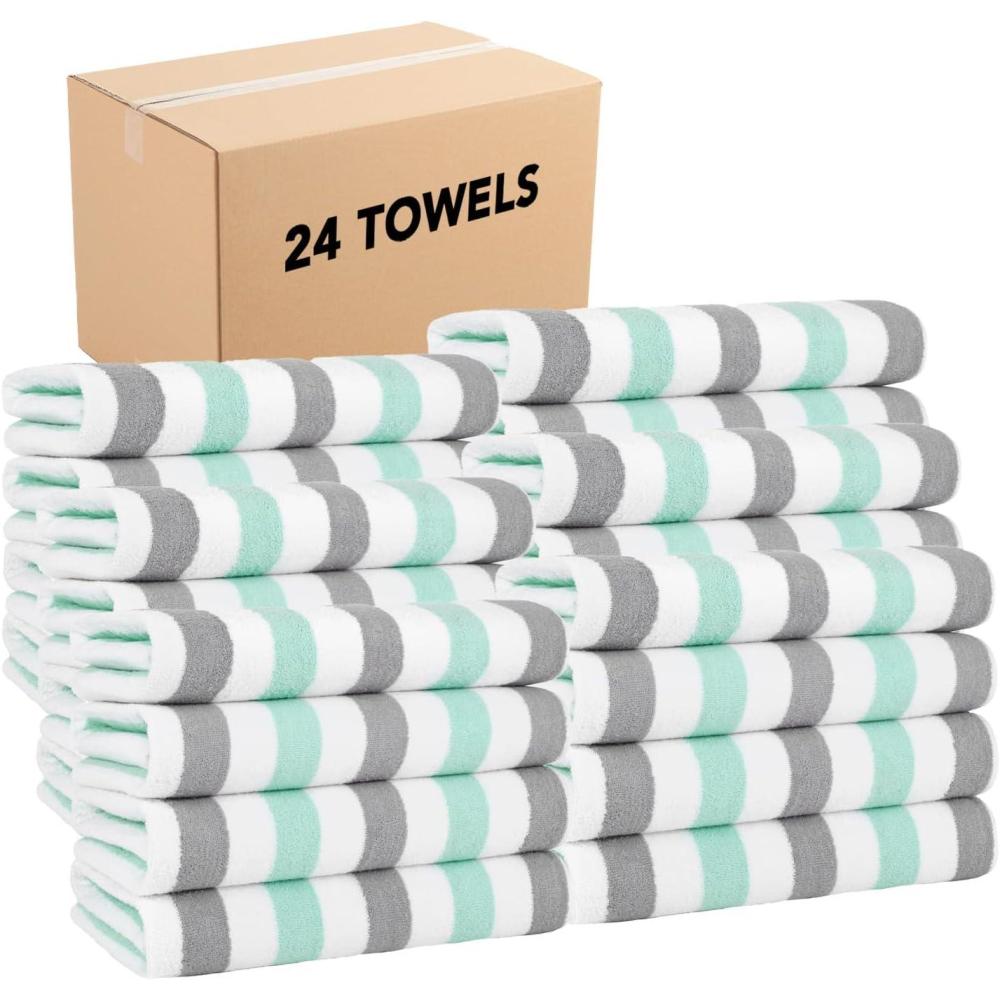 image:imageArkwright Cabo Cabana Stripe Beach Towel  Pack of 4  Large Soft Quick Dry Cotton Terry Towels for Pool Swim and Hot Tub Oversized 30 x 70 in CrabapplePool BlueGreyMint