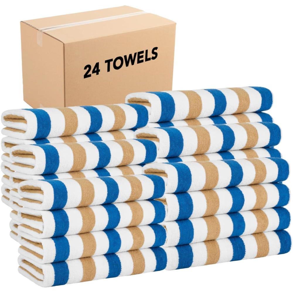 image:imageArkwright Cabo Cabana Stripe Beach Towel  Pack of 4  Large Soft Quick Dry Cotton Terry Towels for Pool Swim and Hot Tub Oversized 30 x 70 in CrabapplePool BlueRoyal BlueCaf Ole