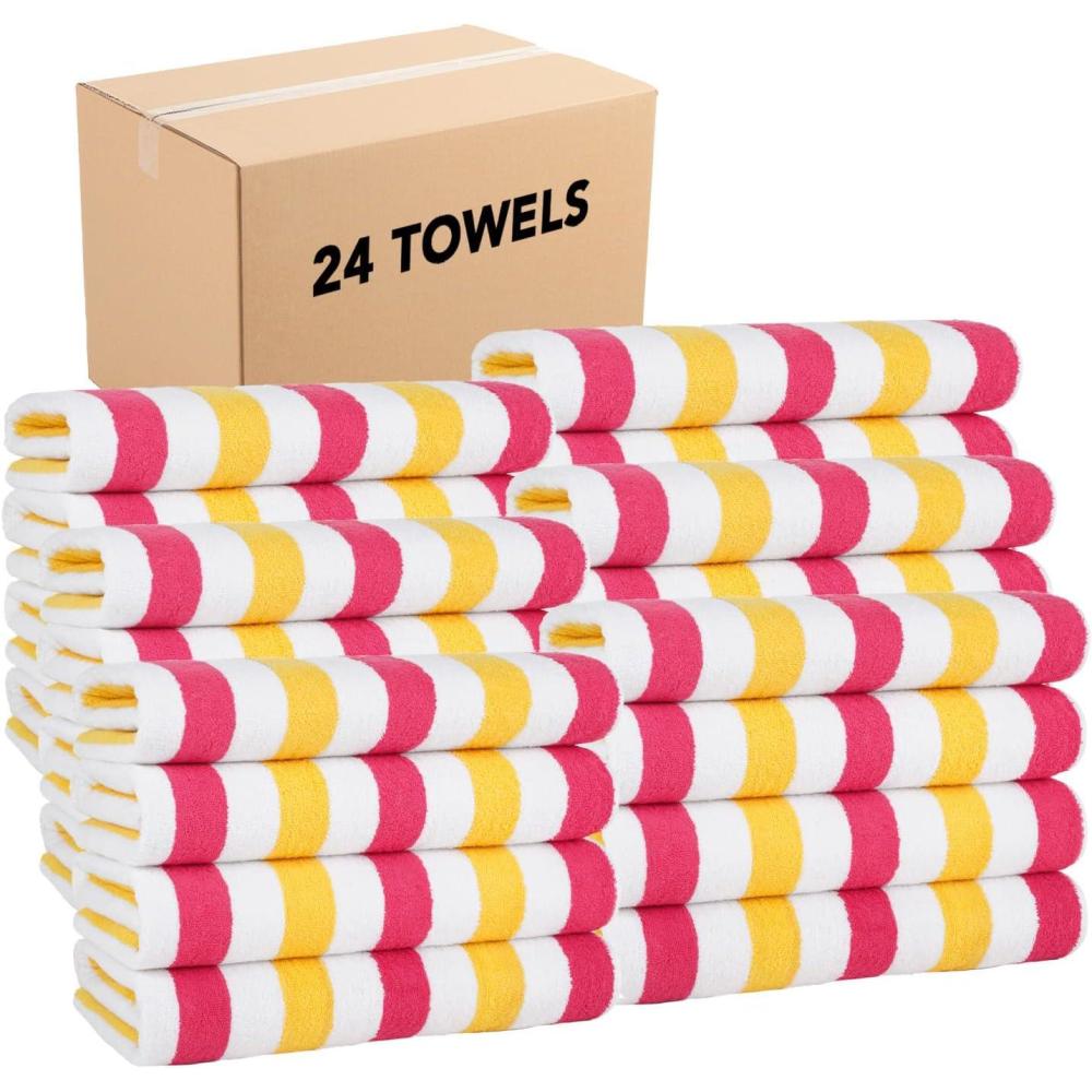 image:imageArkwright Cabo Cabana Stripe Beach Towel  Pack of 4  Large Soft Quick Dry Cotton Terry Towels for Pool Swim and Hot Tub Oversized 30 x 70 in CrabapplePool BlueRaspberryMango
