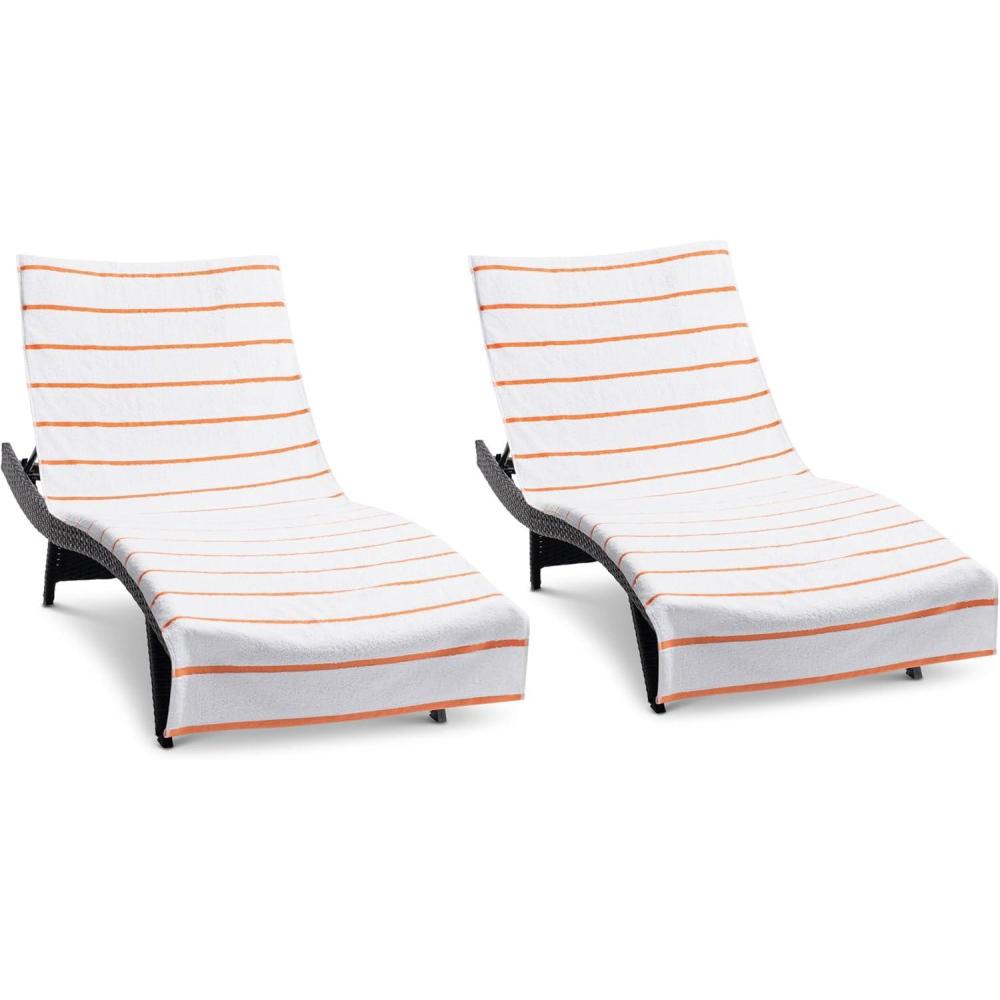 image:imageArkwright Las Rayas Chaise Lounge Cover Towel with Pocket Pack of 2 Striped 100 Cotton Cabana Cover for Beach Pool Outdoor Chairs 30 x 85 in WhiteGreenOrange