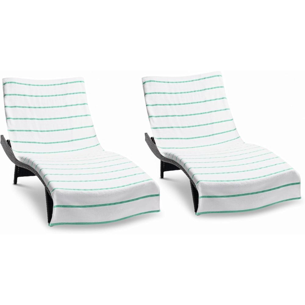 image:imageArkwright Las Rayas Chaise Lounge Cover Towel with Pocket Pack of 2 Striped 100 Cotton Cabana Cover for Beach Pool Outdoor Chairs 30 x 85 in WhiteGreenGreen