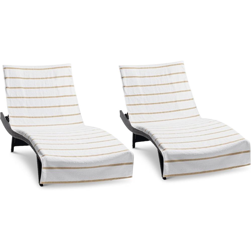 image:imageArkwright Las Rayas Chaise Lounge Cover Towel with Pocket  Pack of 2  Striped 100 Cotton Cabana Cover for Beach Pool Outdoor Chairs 30 x 85 in WhiteGreenBeige