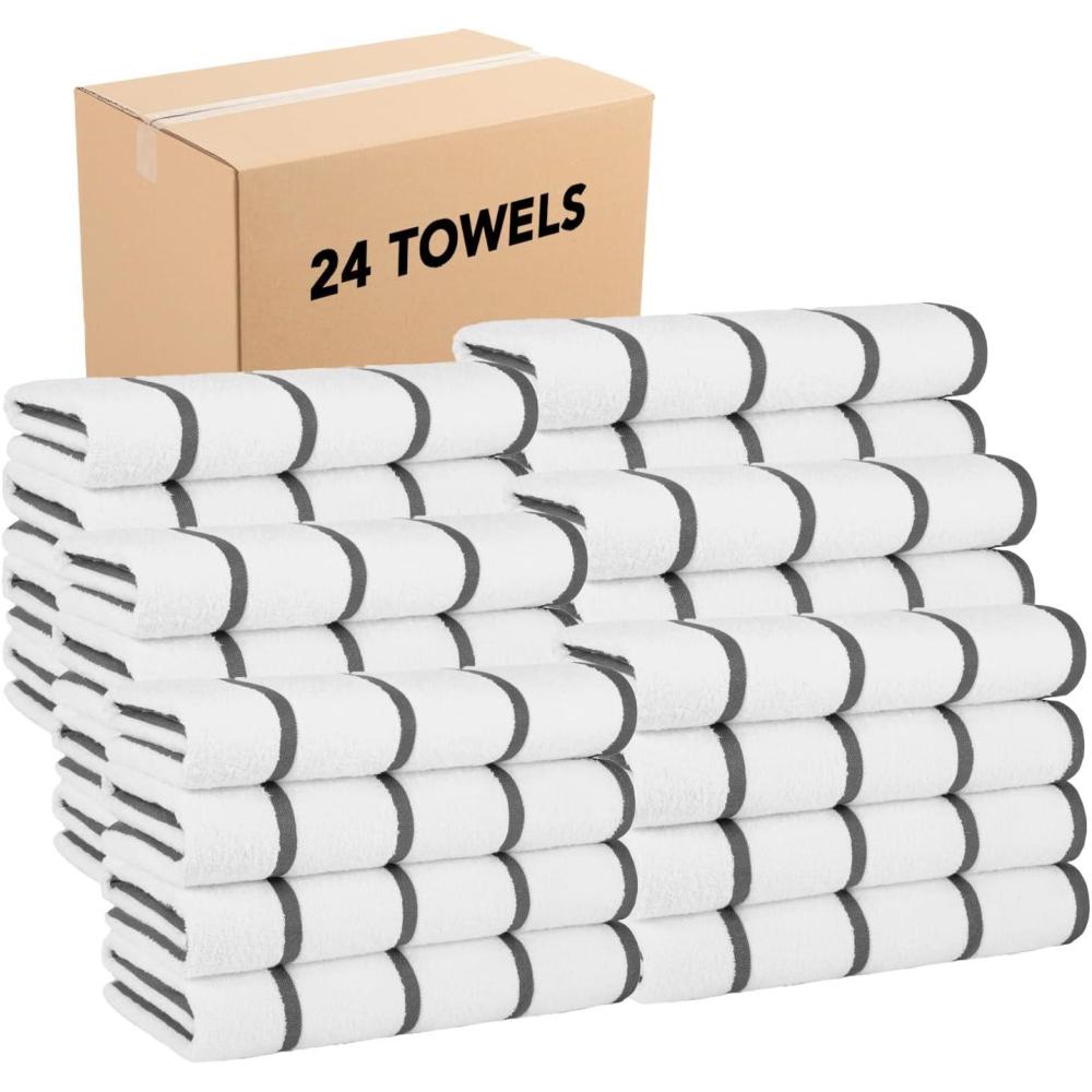 image:imageArkwright Las Rayas Striped Beach Towel Pack of 4 Soft Plush Quick Dry White Cotton Terry Towels Set for Pool Swim and Hot Tub 480 GSM Thick amp Absorbent 30 x 60 in BeigeDark Grey