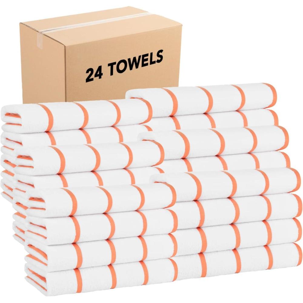 image:imageArkwright Las Rayas Striped Beach Towel Pack of 4 Soft Plush Quick Dry White Cotton Terry Towels Set for Pool Swim and Hot Tub 480 GSM Thick amp Absorbent 30 x 60 in BeigeOrange