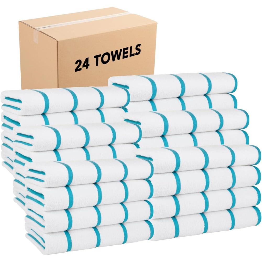 image:imageArkwright Las Rayas Striped Beach Towel Pack of 4 Soft Plush Quick Dry White Cotton Terry Towels Set for Pool Swim and Hot Tub 480 GSM Thick amp Absorbent 30 x 60 in BeigeBlue