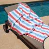 Arkwright Cabo Cabana Stripe Beach Towel – Pack of 4 – Large Soft Quick Dry Cotton Terry Towels for Pool, Swim, and Hot Tub, Oversized 30 x 70 in, Crabapple/Pool Blue(Crabapple/Pool Blue)