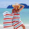 Arkwright Cabo Cabana Stripe Beach Towel – Pack of 4 – Large Soft Quick Dry Cotton Terry Towels for Pool, Swim, and Hot Tub, Oversized 30 x 70 in, Crabapple/Pool Blue(Crabapple/Pool Blue)