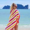Arkwright Cabo Cabana Stripe Beach Towel – Pack of 4 – Large Soft Quick Dry Cotton Terry Towels for Pool, Swim, and Hot Tub, Oversized 30 x 70 in, Crabapple/Pool Blue(Raspberry/Mango)