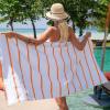Arkwright Las Rayas Striped Beach Towel – Pack of 4 – Soft Plush Quick Dry White Cotton Terry Towels Set for Pool, Swim, and Hot Tub, 480 GSM Thick & Absorbent, 30 x 60 in, Beige(Orange)