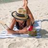 Arkwright Las Rayas Striped Beach Towel – Pack of 4 – Soft Plush Quick Dry White Cotton Terry Towels Set for Pool, Swim, and Hot Tub, 480 GSM Thick & Absorbent, 30 x 60 in, Beige(Dark Grey)