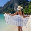 Arkwright Las Rayas Striped Beach Towel – Pack of 4 – Soft Plush Quick Dry White Cotton Terry Towels Set for Pool, Swim, and Hot Tub, 480 GSM Thick & Absorbent, 30 x 60 in, Beige(Beige)