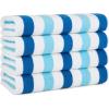 Arkwright Cabo Cabana Stripe Beach Towel – Pack of 4 – Large Soft Quick Dry Cotton Terry Towels for Pool, Swim, and Hot Tub, Oversized 30 x 70 in, Crabapple/Pool Blue(Tropical Breeze/Skydive Blue)