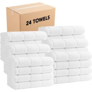 Arkwright Las Rayas Striped Beach Towel – Pack of 4 – Soft Plush Quick Dry White Cotton Terry Towels Set for Pool, Swim, and Hot Tub, 480 GSM Thick & Absorbent, 30 x 60 in, Beige(White Stripe)