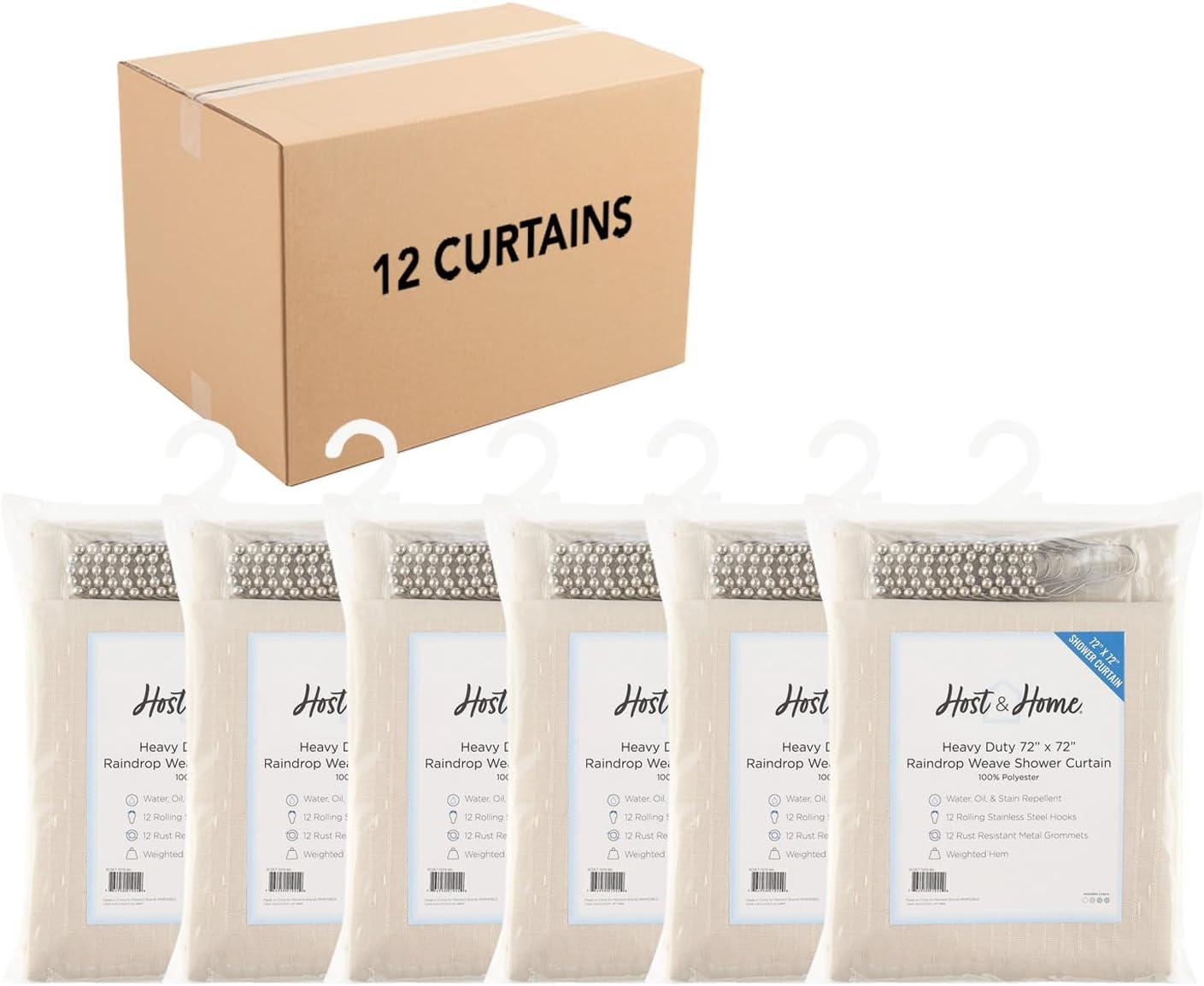 image:imageArkwright Bathroom Shower Curtain Set Stainless 12 Metal Hooks Modern Damask Woven Washable Fabric with Weighted Hem amp RustProof Grommets 210 GSM Heavy Duty 72 x 72 in Almond MilkAlmond Milk Raindrop