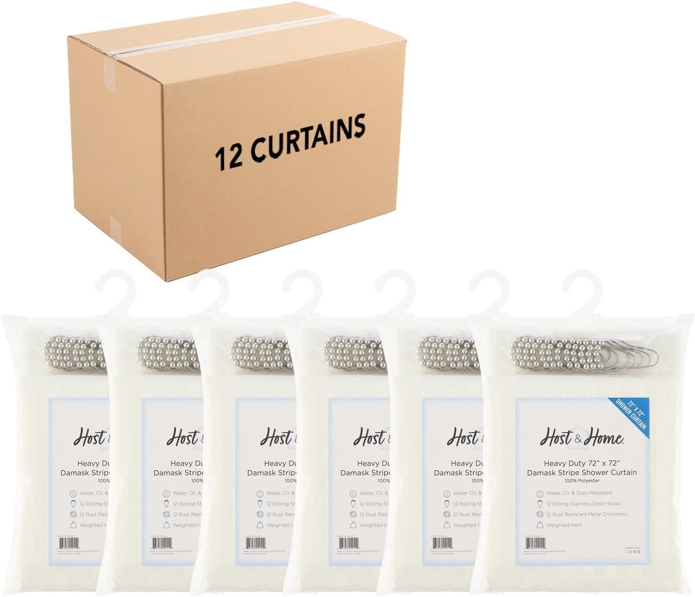 image:imageArkwright Bathroom Shower Curtain Set Stainless 12 Metal Hooks Modern Damask Woven Washable Fabric with Weighted Hem amp RustProof Grommets 210 GSM Heavy Duty 72 x 72 in Almond MilkBright White Damask