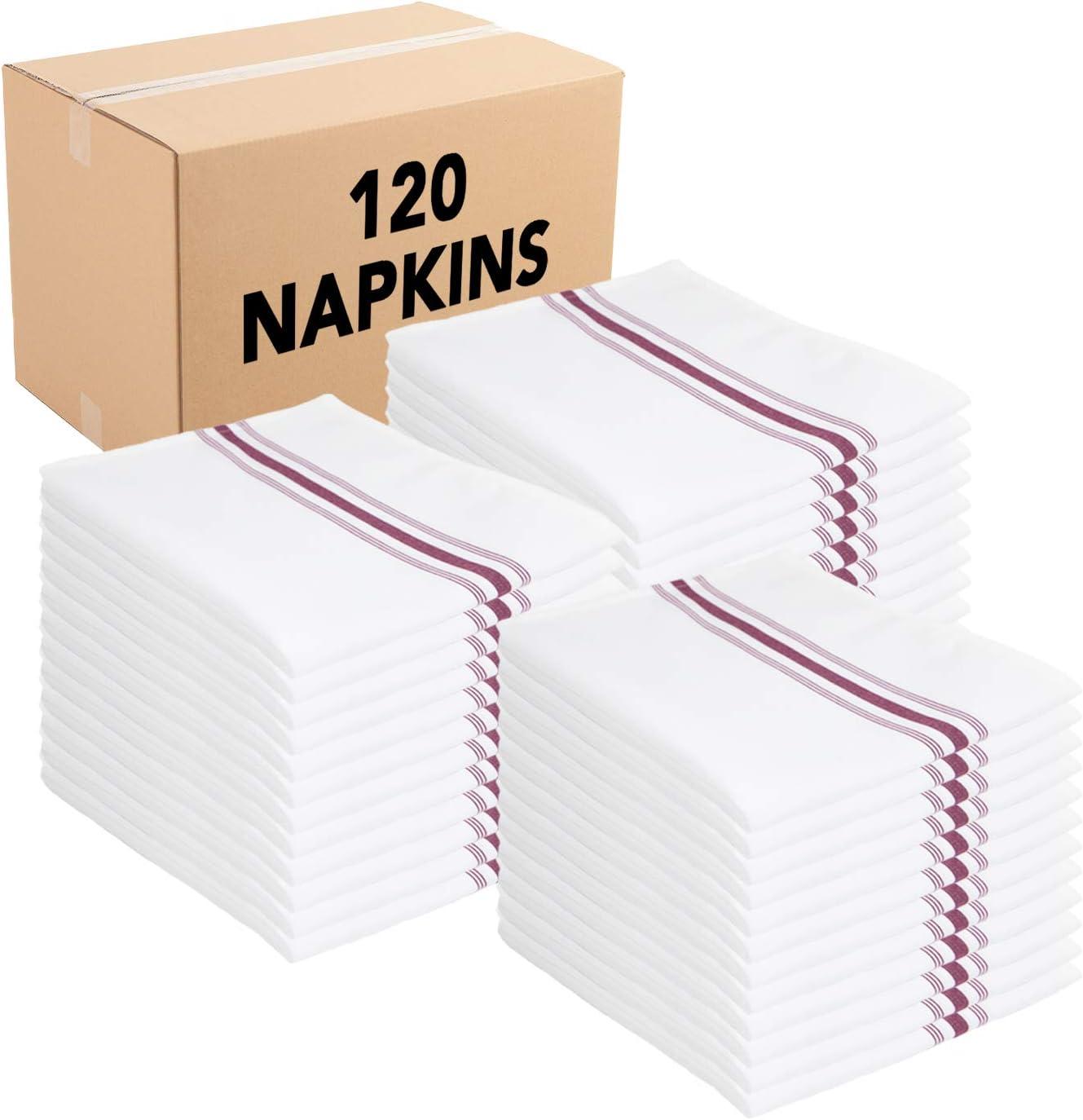image:imageArkwright Bistro Dinner Cloth Napkins Case of 120 Absorbent Soft and Washable Professional Restaurant Quality Bulk Table Linen with French Stripes 18 x 22 in GreyBurgundy