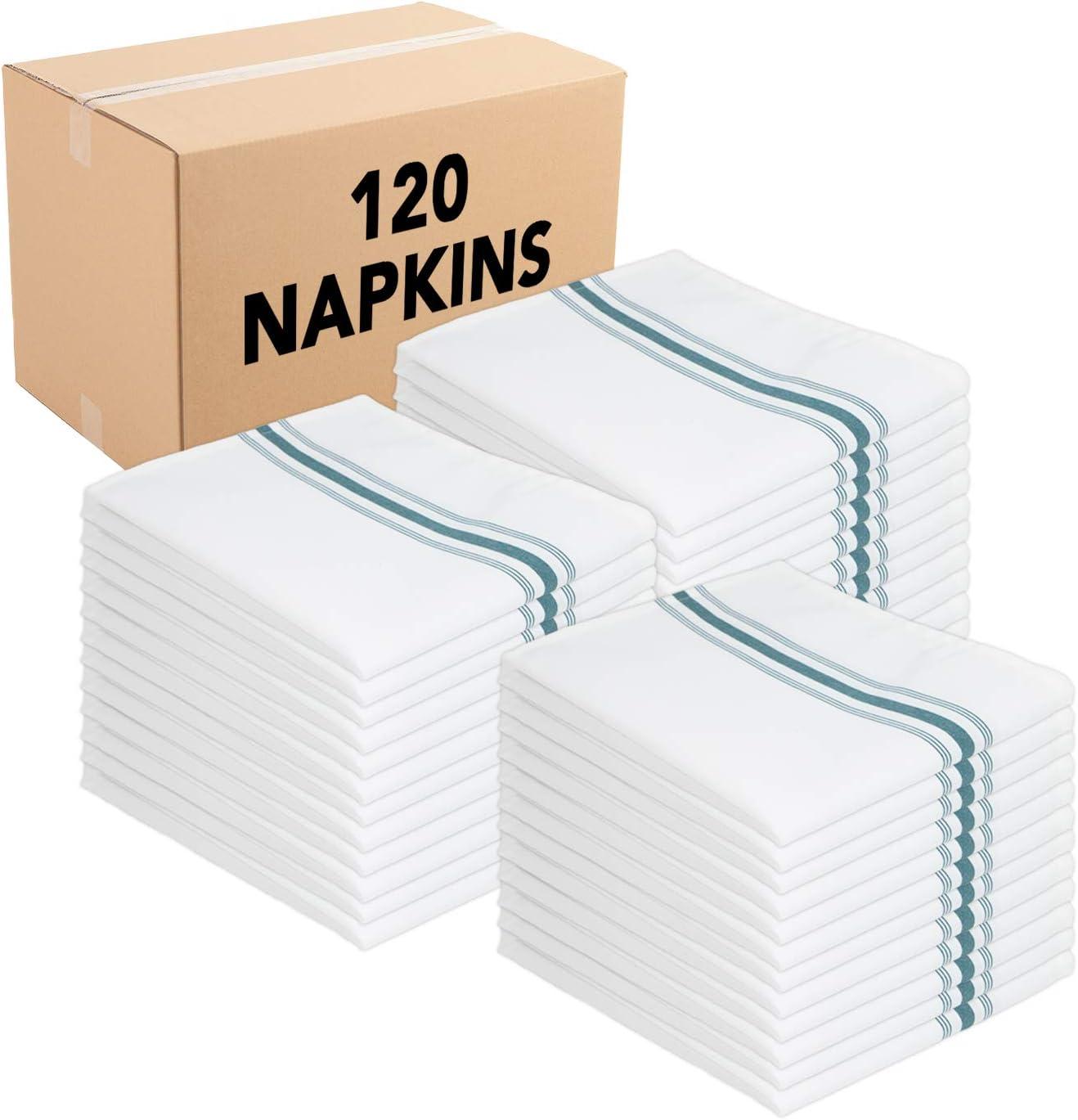 image:imageArkwright Bistro Dinner Cloth Napkins Case of 120 Absorbent Soft and Washable Professional Restaurant Quality Bulk Table Linen with French Stripes 18 x 22 in GreyHunter Green