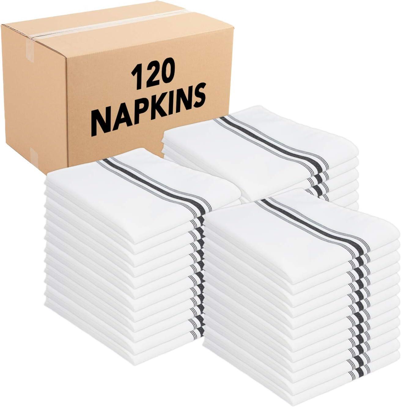 image:imageArkwright Bistro Dinner Cloth Napkins Case of 120 Absorbent Soft and Washable Professional Restaurant Quality Bulk Table Linen with French Stripes 18 x 22 in GreyBlack