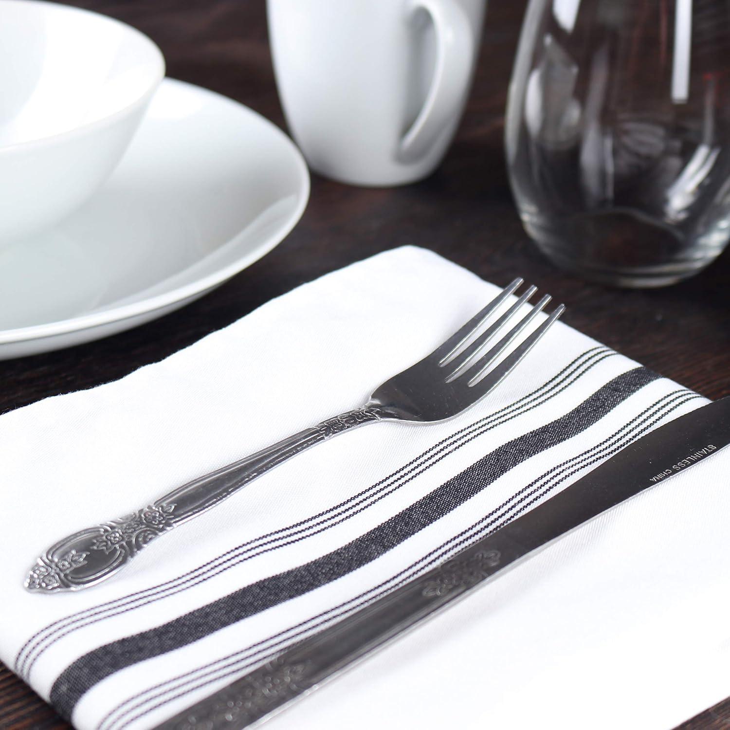 image:imageArkwright Bistro Dinner Cloth Napkins Case of 120 Absorbent Soft and Washable Professional Restaurant Quality Bulk Table Linen with French Stripes 18 x 22 in GreyBlack