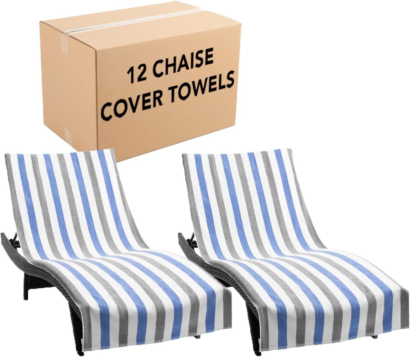 image:imageArkwright Cabo Chaise Lounge Cover Towel with Pocket Pack of 2 Striped 100 Cotton Cabana Cover for Beach Pool Outdoor Chairs 30 x 85 in Tropical BreezeSkydive BlueCornflower BlueGrey