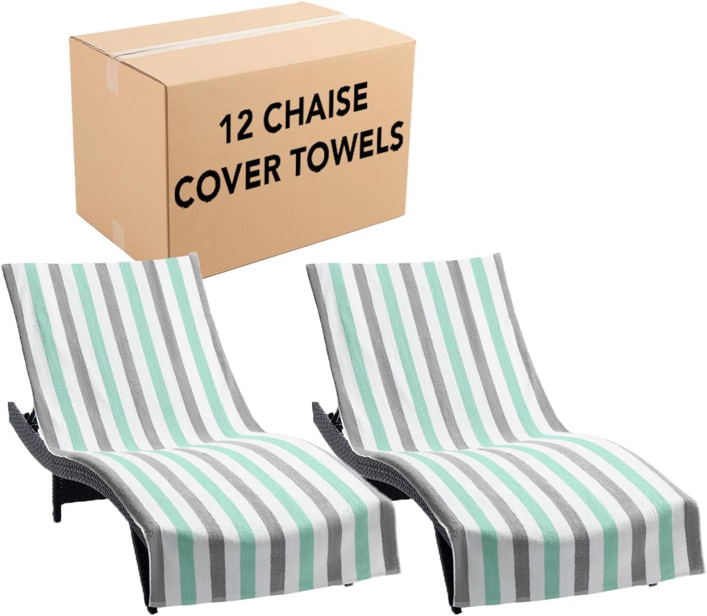 image:imageArkwright Cabo Chaise Lounge Cover Towel with Pocket Pack of 2 Striped 100 Cotton Cabana Cover for Beach Pool Outdoor Chairs 30 x 85 in Tropical BreezeSkydive BlueGreyMint