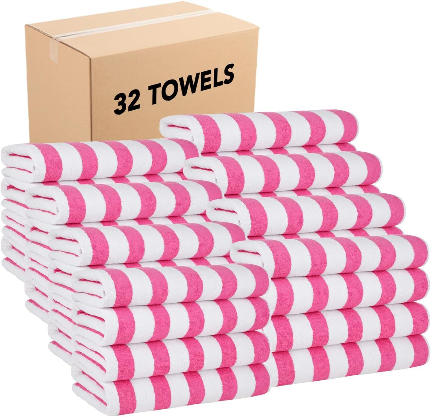 image:imageArkwright Cali Cabana Stripe Beach Towel Pack of 4 Soft Quick Dry 100 Cotton Terry Towels Set for Pool Swim and Hot Tub 30 x 60 in BluePink
