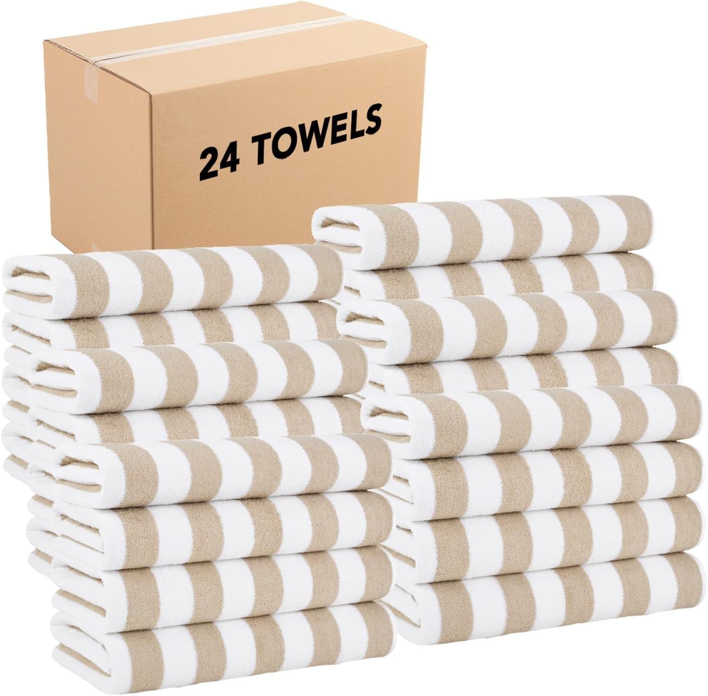 image:imageArkwright California Cabana Stripe Beach Towel Pack of 4 Large Soft Quick Dry 100 Cotton Terry Towels Set for Pool Swim and Hot Tub Oversized 30 x 70 in GreyBeige