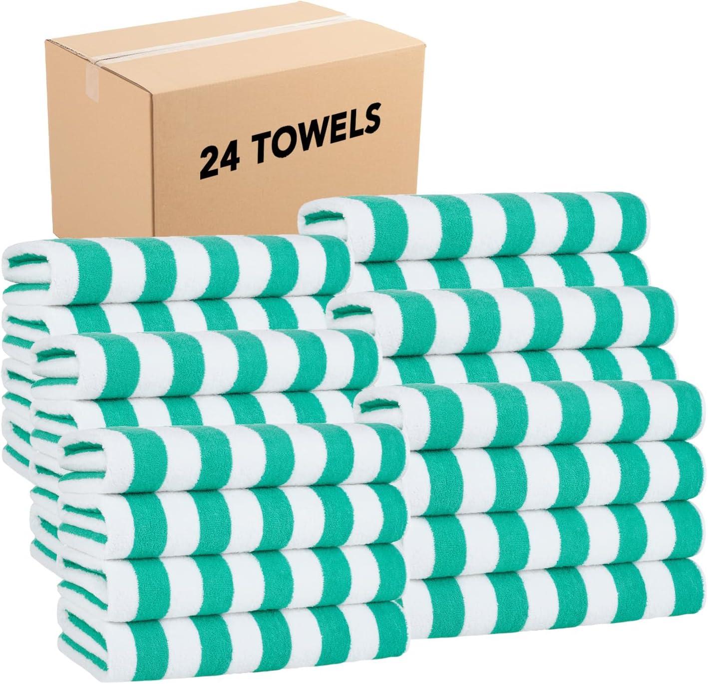 image:imageArkwright California Cabana Stripe Beach Towel Pack of 4 Large Soft Quick Dry 100 Cotton Terry Towels Set for Pool Swim and Hot Tub Oversized 30 x 70 in GreyGreen