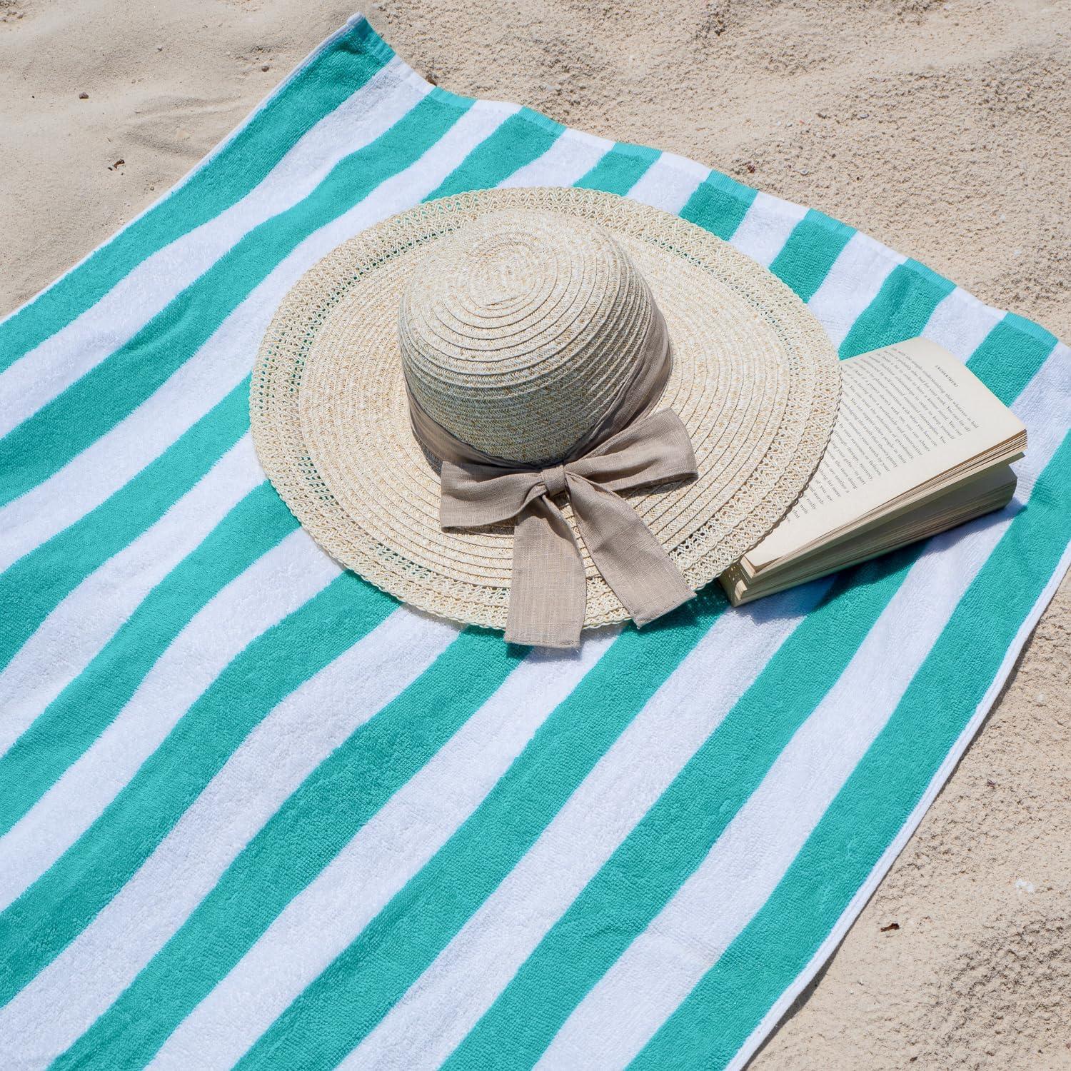 image:imageArkwright California Cabana Stripe Beach Towel Pack of 4 Large Soft Quick Dry 100 Cotton Terry Towels Set for Pool Swim and Hot Tub Oversized 30 x 70 in GreyGreen