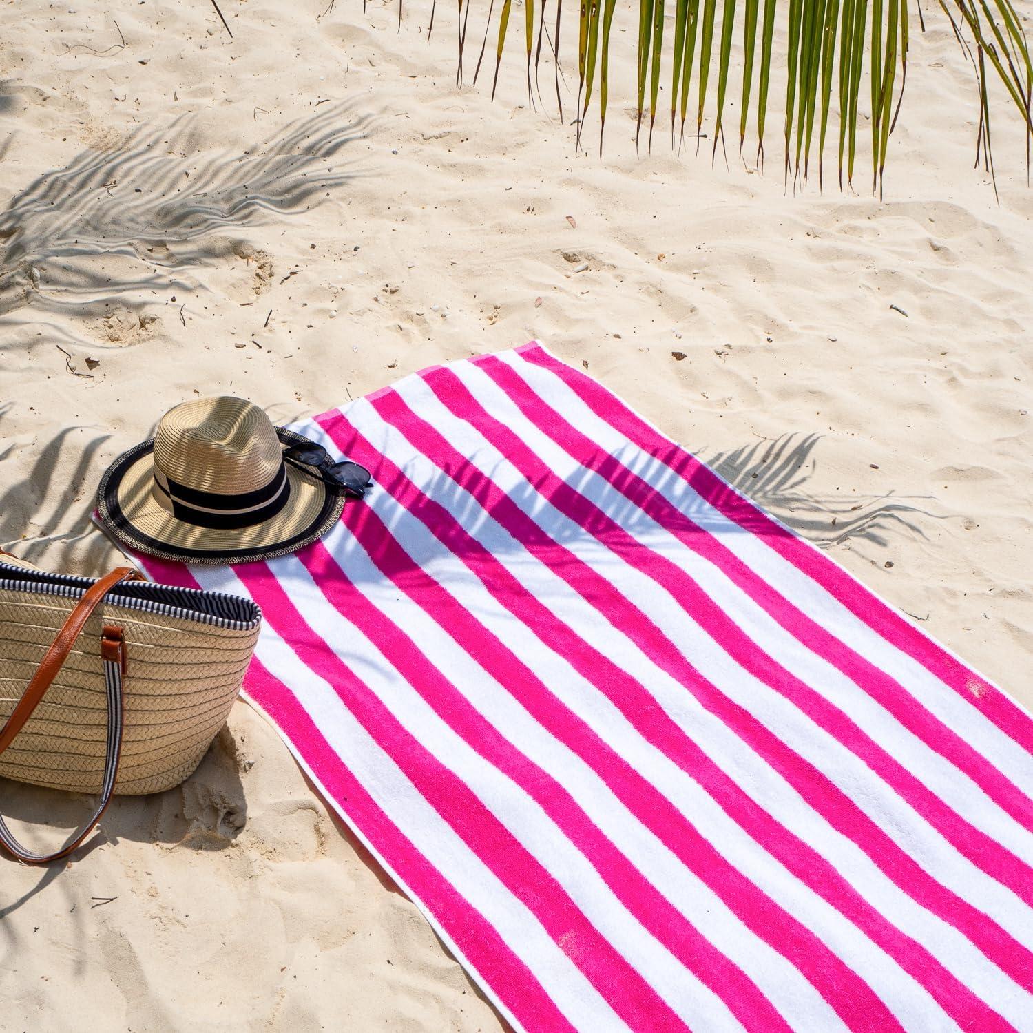 image:imageArkwright California Cabana Stripe Beach Towel Pack of 4 Large Soft Quick Dry 100 Cotton Terry Towels Set for Pool Swim and Hot Tub Oversized 30 x 70 in GreyPink